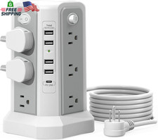 Surge Protector Power Strip Tower with PD18W USB C Port,10Ft Extension Cord with
