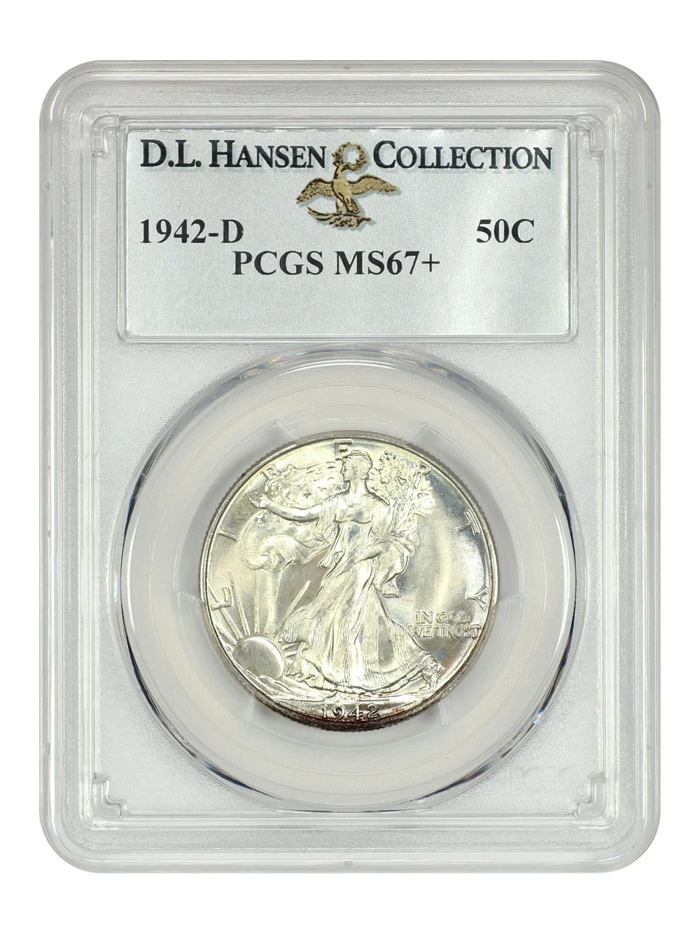 1942-D 50C PCGS MS67+ ex: D.L. Hansen - Walking Liberty Half Dollar