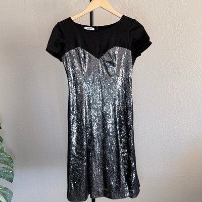 Moschino Black Silver Sequin Cocktail Dress Short Sleeve Size 8