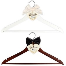 2 Pack Wedding Hanger Bride and Groom Hangers with Tags Elegant Wooden Weddin...
