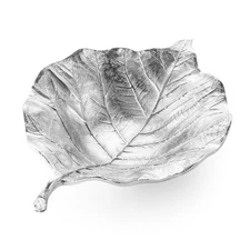 Classic Touch Silver Leaf Shaped-Vein Engraved Bowl-silver