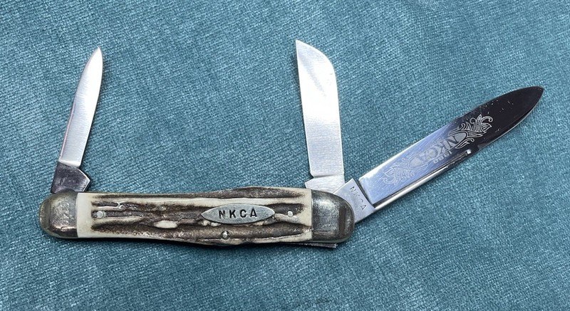 Kissing Cranes NKCA Show Gunstock Stag Pocket Knife. 1980 Limited Edition.