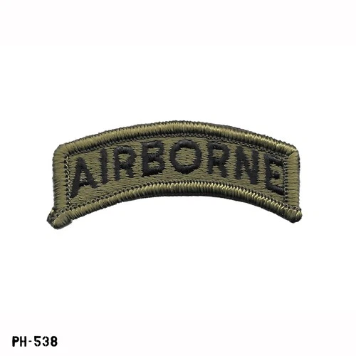 "AIRBORNE" Rocker Tab Patch ~ Subdued ~ OD & Black ~ US Army ~ NOS ~ NEW