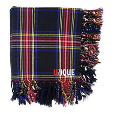 Men's Scottish Kilt Fly Plaid Made of Acrylic Wool Black StewarTartan size 48x48