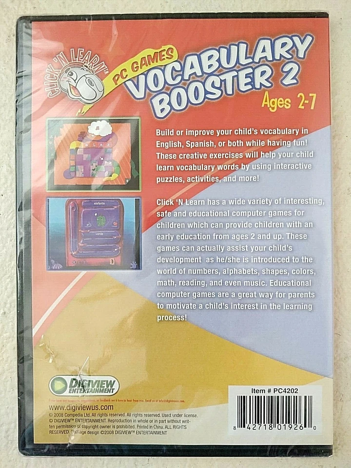 Vocabulary Booster DVD 2 English Spanish PC Games Click N Learn Age 2-7 NEW 2008 - Image 2 of 3