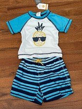 Gymboree Boy Baby Infant Pineapple Rashguard and Striped Trunks 6-12 months New