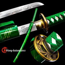 Funtional Handmade Full Tang Japanese Sword 1095Steel Green Samurai Katana Sharp
