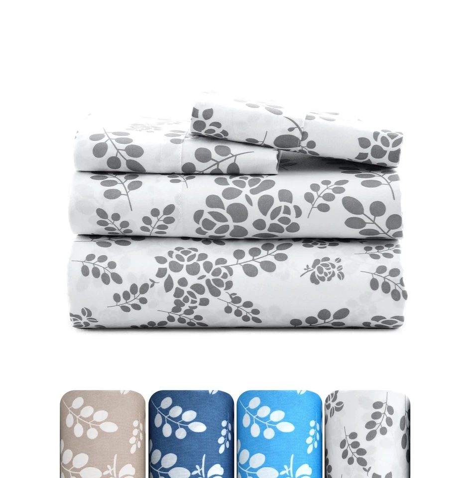 Microfiber 4 Piece Floral Bed Sheet Set Queen King Full Hotel Quality Sheets - Image 4 of 4