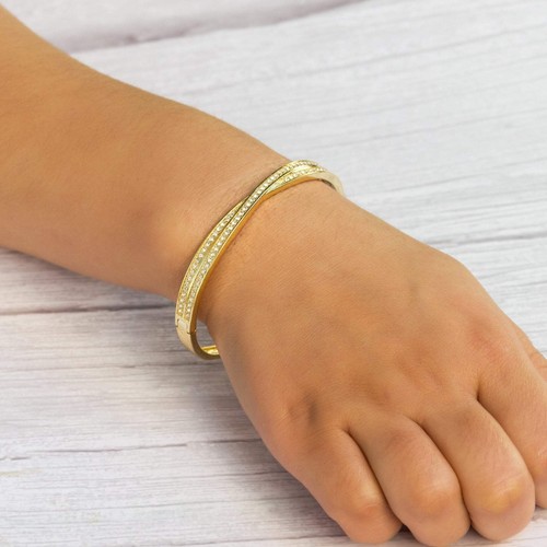 Gold Plated Crossover Bangle Created with Zircondia® Crystals (7 Inch) by Philip - 第 2/6 張圖片