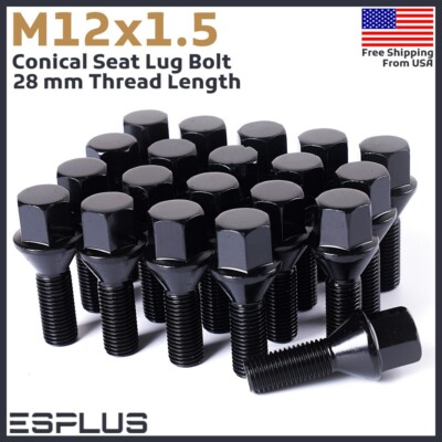 20 Pc Chrysler Lug Bolt M12x1.5 28mm Shank 17mm Black Fit 2004-2007 CrossFire