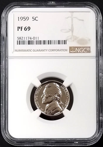 1959 Proof Jefferson Nickel certified PF 69 by NGC!