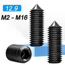 Cone Point Grub Screws 12.9 High Tensile Allen Key Headless Socket M2 - M16