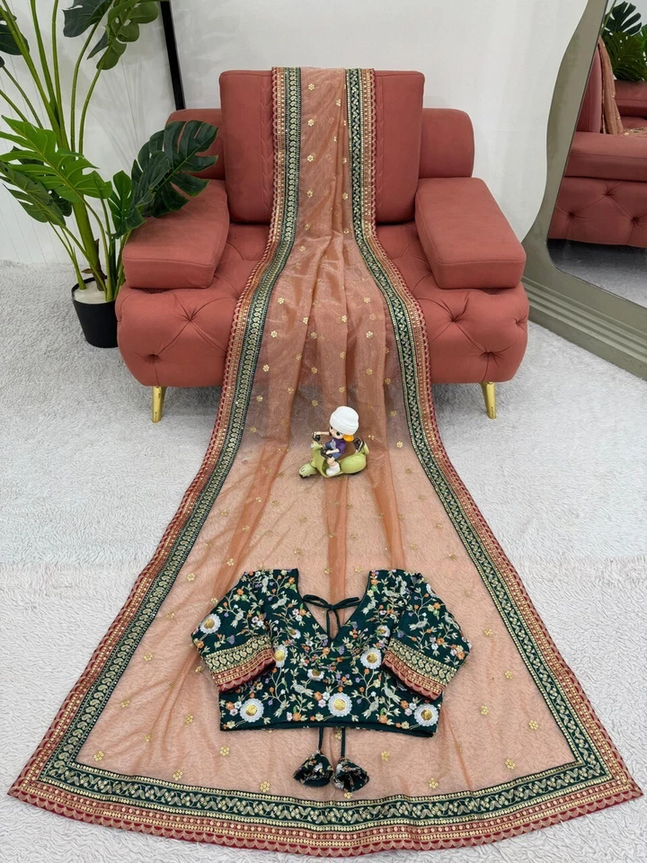 Blusa de seda benglori mono sari de sarga de diseñador para ropa de boda Foto 4 de 4