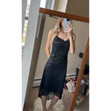 Vintage Y2K 90s Black Silver Cowl Dress 