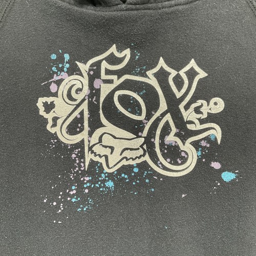 Fox Racing Splatter Logo Graphic Black Fleece Pullover Hoodie Pouch Pocket L - Picture 4 of 11