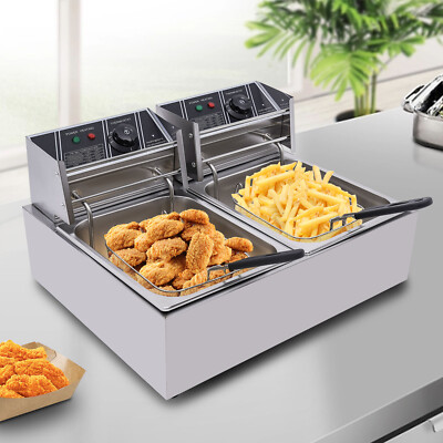 12L Doppelfritteuse Friteuse Fritteuse Fritöse Edelstahl Gastro Kaltzone Fritose
