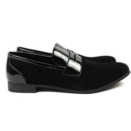 Neu Herren Schwarz Smoking Schuhe Slipper Lack/Wildleder Elegant Schuhe Bradley AZAR - Bild 34 von 36
