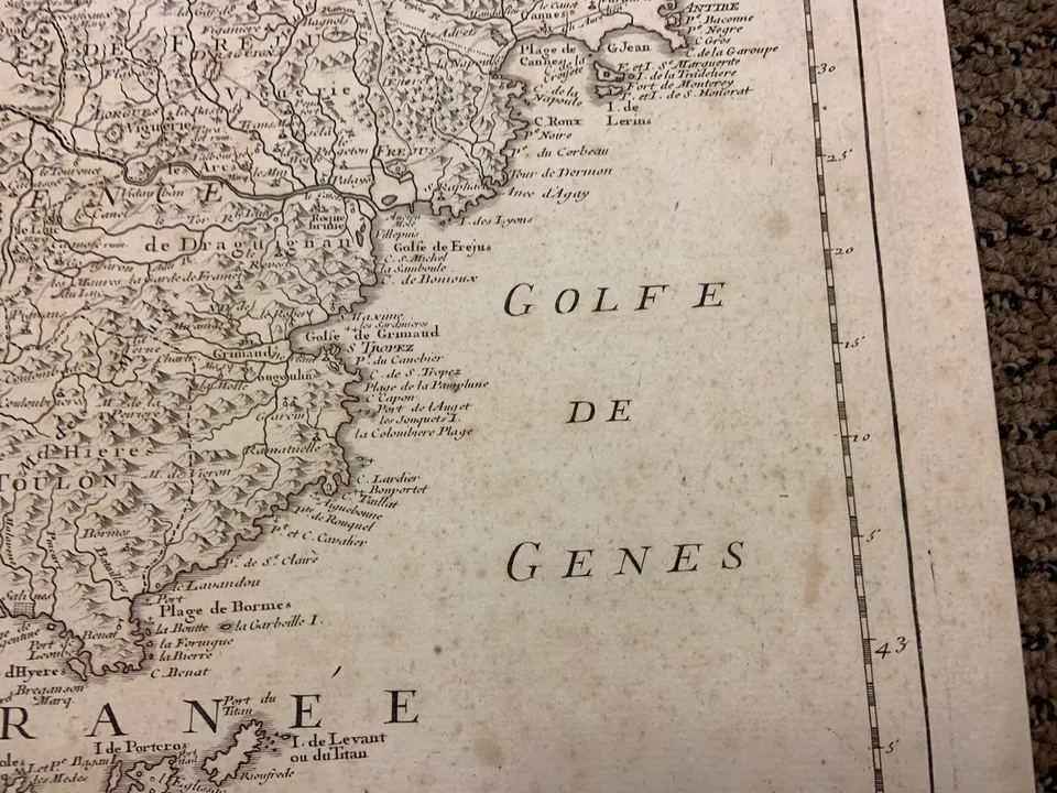 Genes FRANCE 1745 DE L'ISLE & BUACHE Grabado Provenza Mar Mediterráneo Mapa Foto 3 de 4