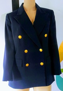 buttons gold navy blazer petites talbots wool womens metal