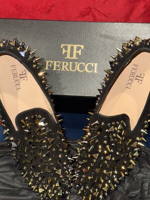 Men FERUCCI Gold Spikes Slippers Loafers Flat With Black Amazon.com | FERUCCI Men Black Velvet Slippers Loafers Flat  main image 3