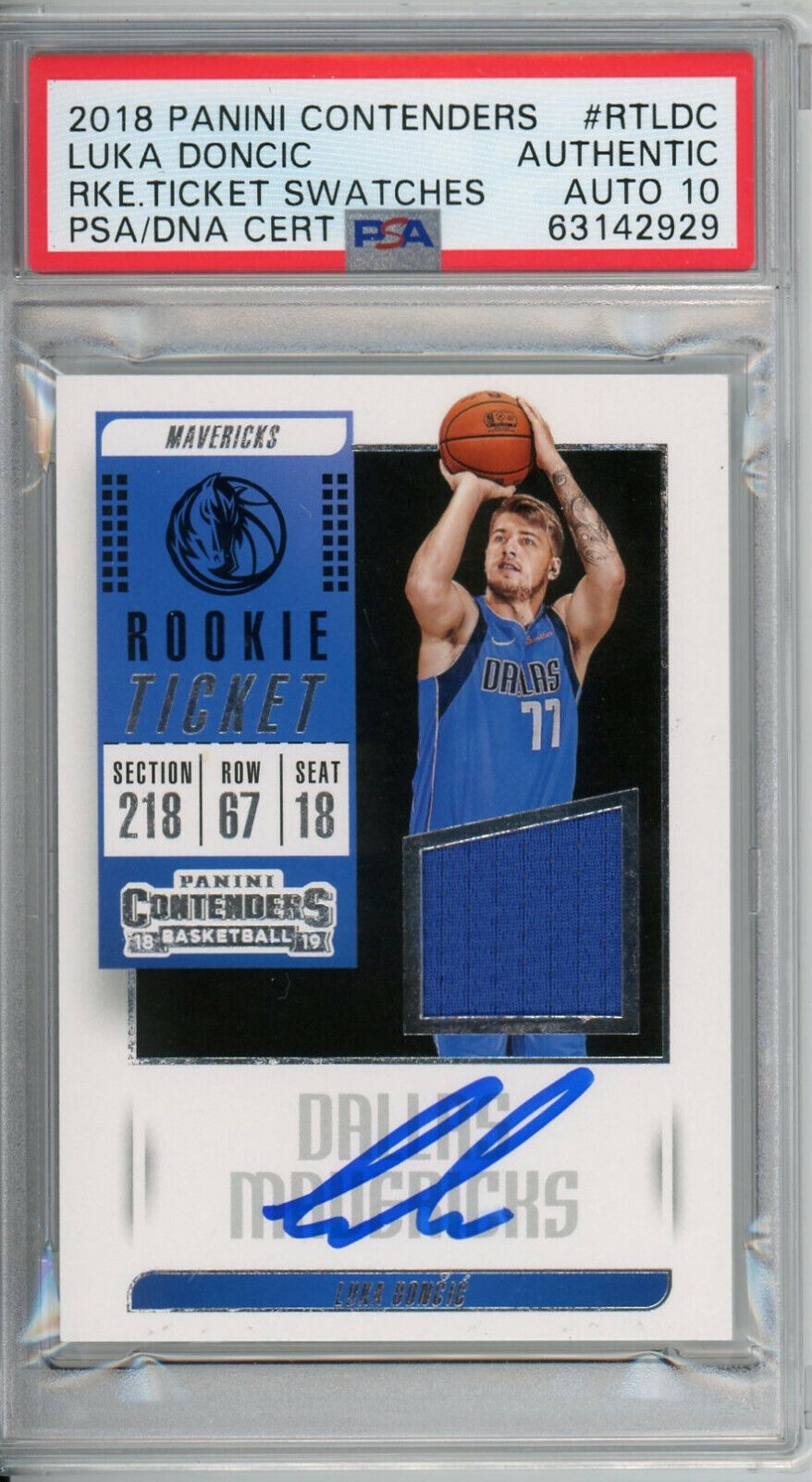 PSA/DNA GEM MINT 10 AUTO LUKA DONCIC CONTENDERS JERSEY SWATCHES ROOKIE RC  SIGNED