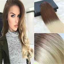 12AA RUSSIAN 100g Human Hair Extensions 8 /613 Blonde BALAYAGE Ombre STRAIGHT