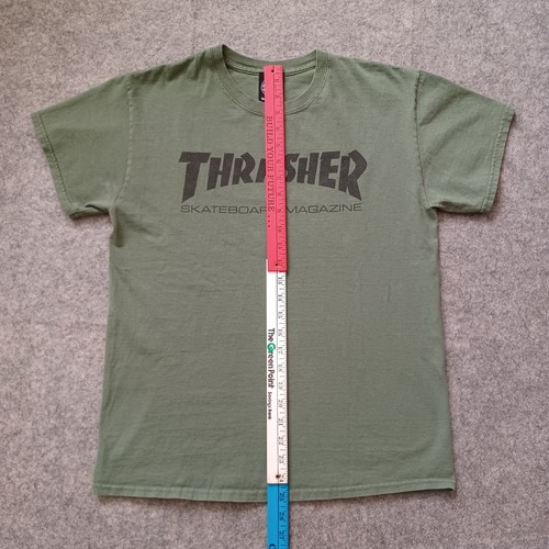 Vintage Thrasher T Shirt Mens Medium Olive Green Skateboarding Magazine Logo - Picture 7 of 13