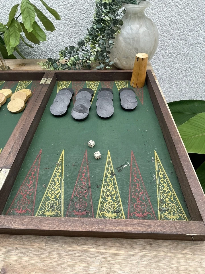 Ancien Jeu de Backgammon en Bois Vintage Rétro - Photo 2/4