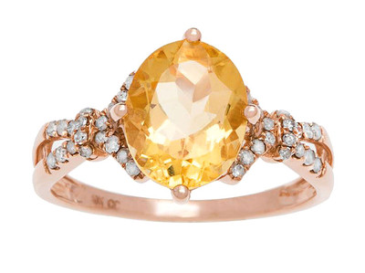 Ring Rotgold 3,20 kt ovaler Citrin und Diamant mit geteiltem Schaft