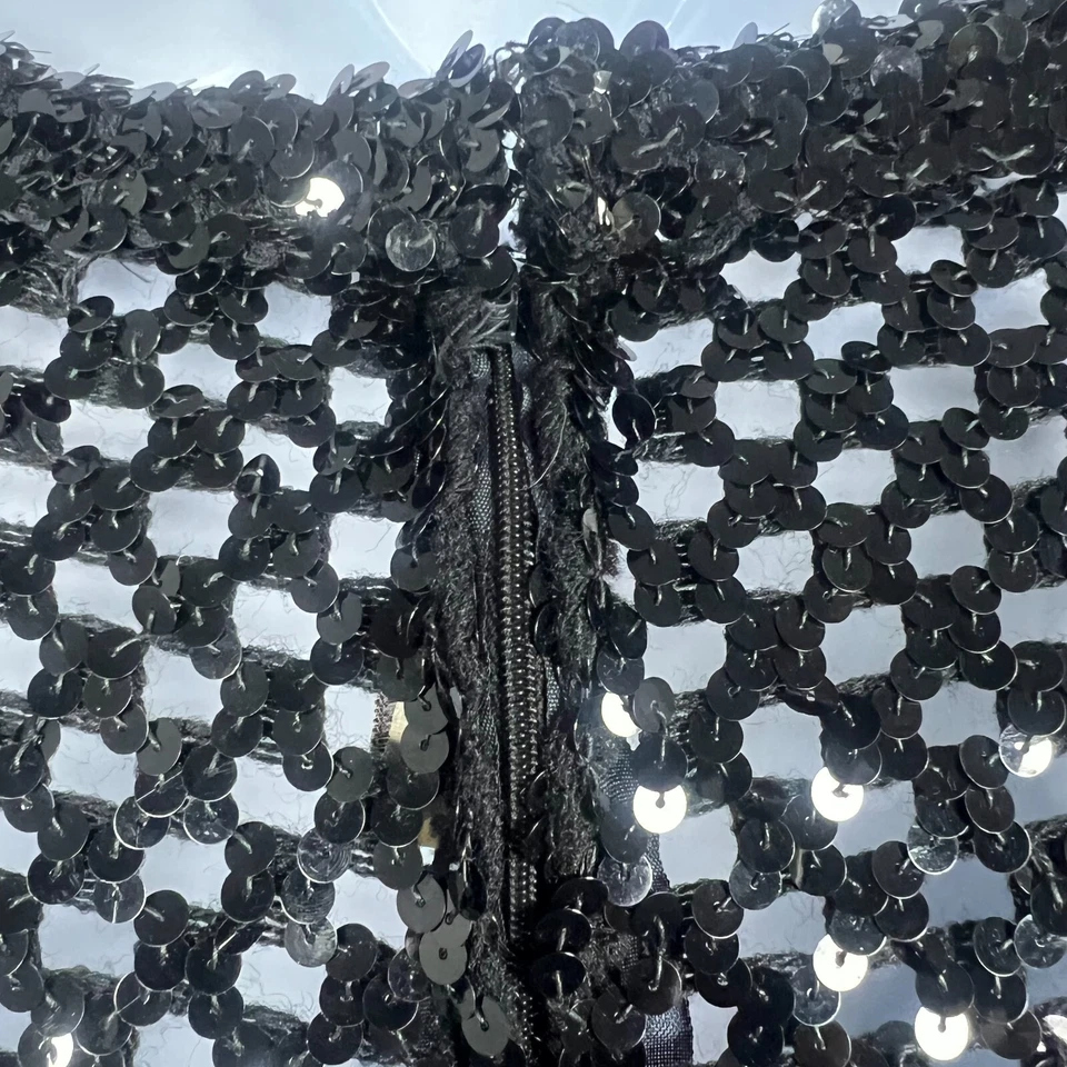 Винтажный женщин 90-х годов Y2K открытый трикотажа блестки свитер Sz 12 черный гламур готический вечеринки новый - Изображение 4 из 4