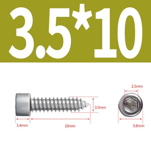 Tornillo autorroscante de cabeza de tapa de acero inoxidable Allen Socket Tappers pernos M1.7 - M6 - Imagen 42 de 76