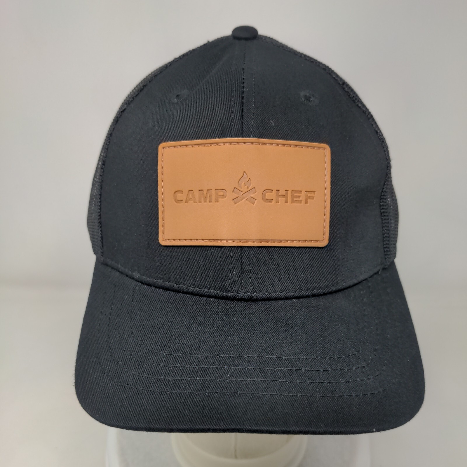 Camp Chef Leather Patch Snapback Trucker Hat Blac… - image 2