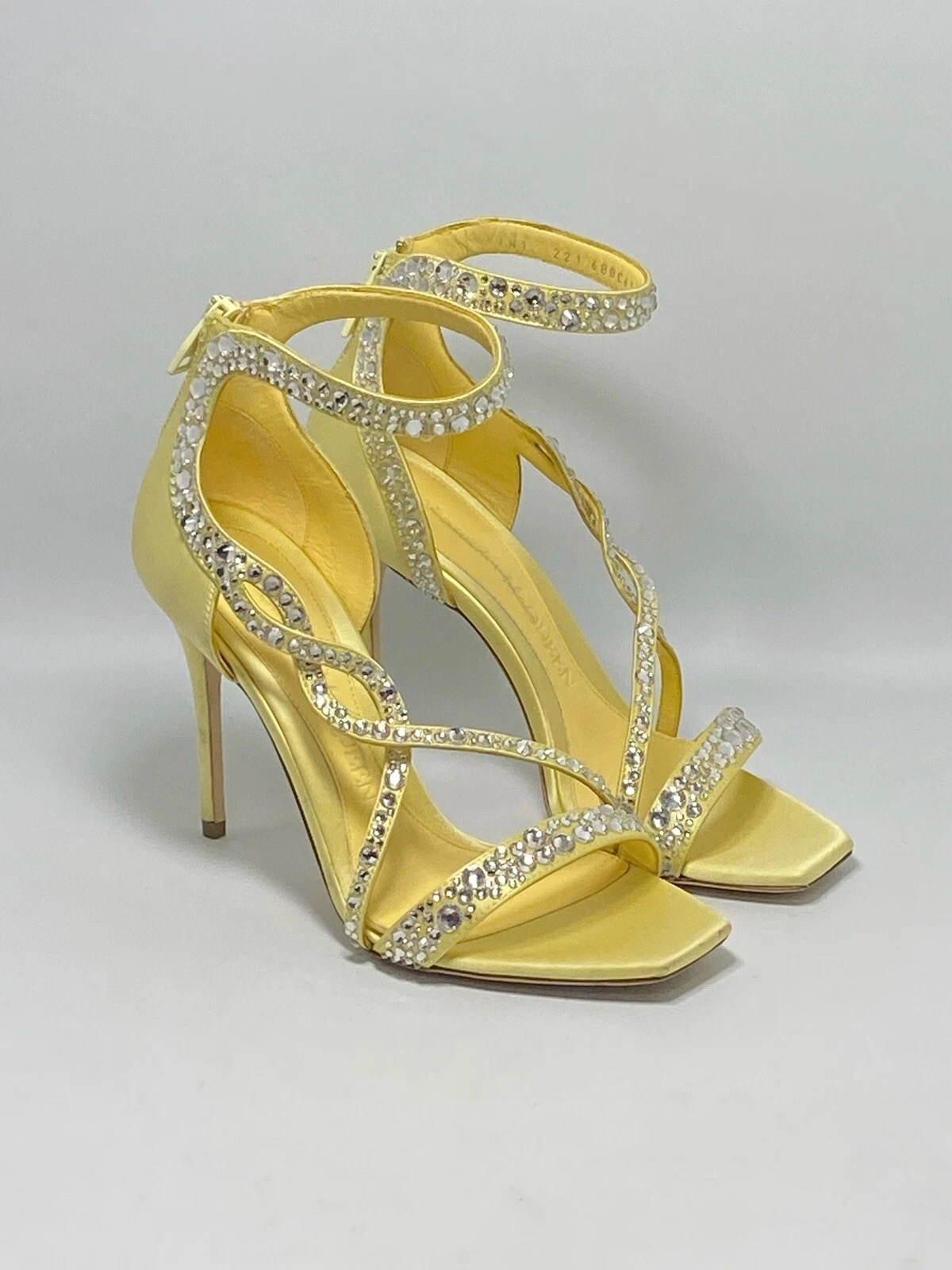 Sandali da cocktail Alexander McQueen cristallo raso polsino alla caviglia $1290 taglia 36