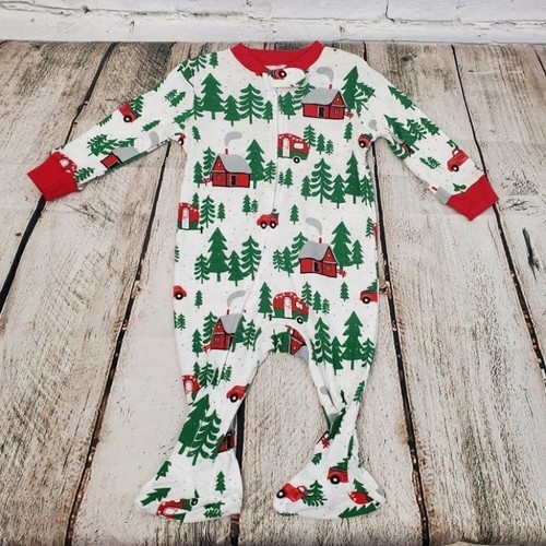 0-3 Month Infant Forest Theme White and Green Footed Christmas Bodysuit - Picture 4 of 8