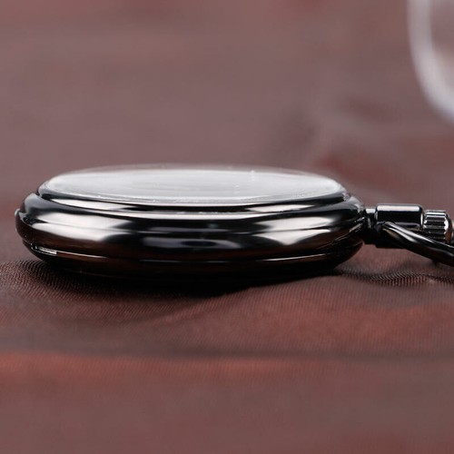 Luxury Roman Numerals Open Face Black Self Winding Mechanical Pocket Watch Chain - Picture 6 of 7