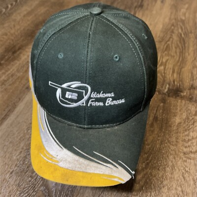 Vintage 90s Oklahoma Farm Bureau Hat Baseball Cap Green Yellow Insurance Farmer