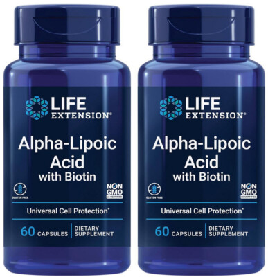 ALPHA LIPOIC ACID with BIOTIN LIVER & NERVE HEALTH 120 Capsules LIFE EXTENSION