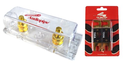Audiopipe ANL Fuse Holder + 2 Pcs 150 Amp Blade Fuses For 0 to 4 GA Cable Wire