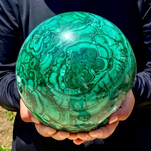 15.9LB Rare Natural Malachite Quartz Hand Carved Sphere Crystal Healing - Picture 14 of 14