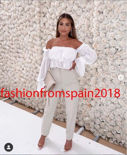 Zara nuova donna alta vita Pantaloni Pantalone Oyster Bianco XS-XL 7102/032  | eBay