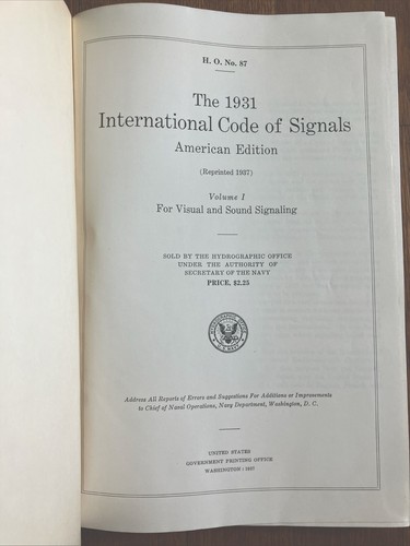 Navy Collectible 1931 International Code of Signals Vol. 1 Visual Edition 1937 - Picture 3 of 4
