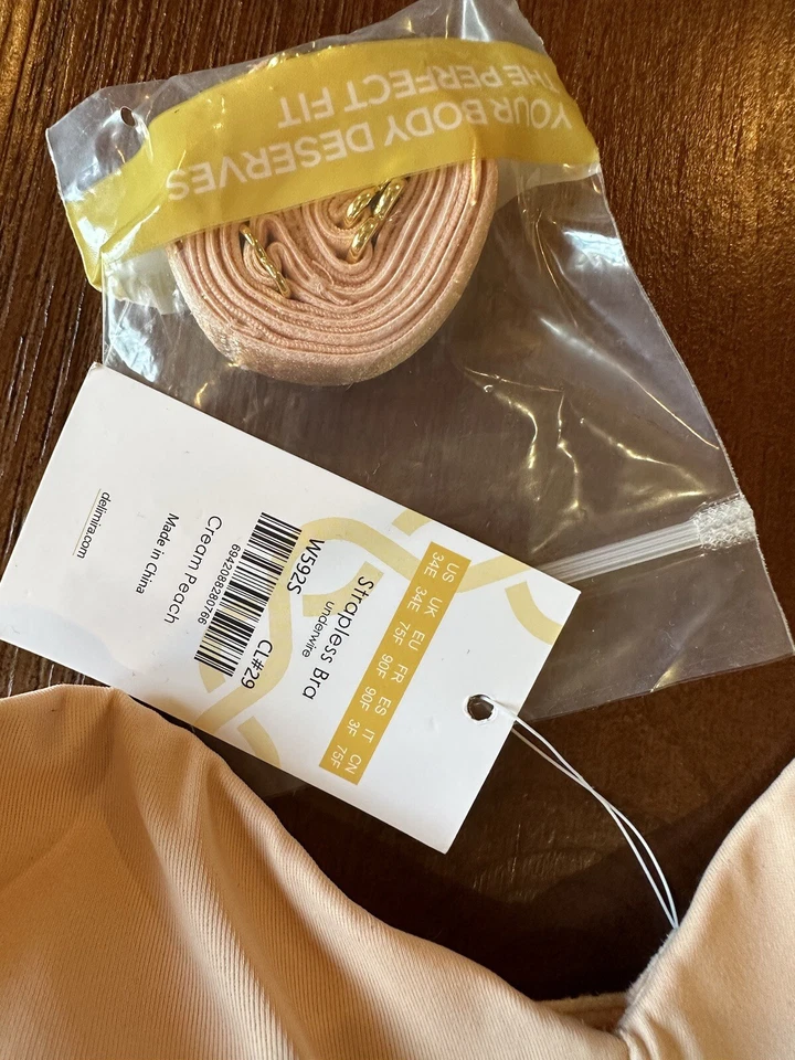 Sutiã sem alças Delimira tamanho #34E creme pêssego aro novo com etiquetas - Imagem 3 de 4