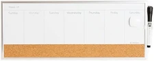 Dry Erase & Cork Weekly Horizontal Magnetic Calendar Board 7"x16"