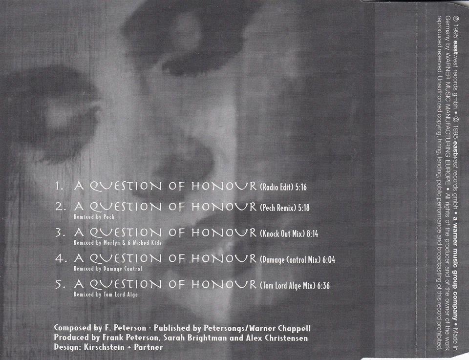 SARAH BRIGHTMAN A Question Of Honour - Remix 5 Track MCD 1995 RAR & NEUWARE - Bild 3 von 4