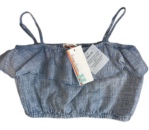 Vintage Havana Gauzy Girls Chambray Ruffle Cropped Tank And Jogger Set L(14) NWT - Picture 2 of 5