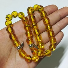 Rare Amber-Style Islamic Prayer Beads 33 Misbaha with Insect Inclusions Handmade
