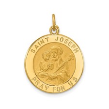 14k Yellow Gold Saint Joseph Pendant Medal Religious Catholic Christian Necklace