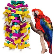 Large Bird Toys, Multi-Color Wooden Block with Bamboo Support Bird Chewing Toy