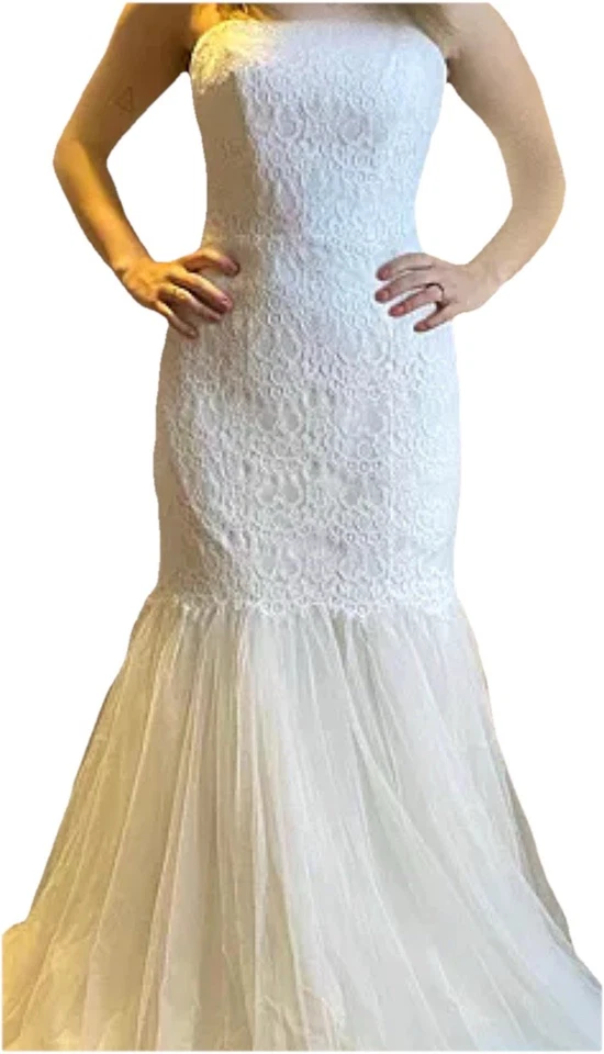 New Galina Strapless Ivory Elegant Trumpet Wedding Dress Sz 4 Fitted Lace Body - Image 3 of 4