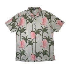 Bad Birdie Shirt Men XL Extra Large Fold Over Collar Side Vents Floral Golf Polo